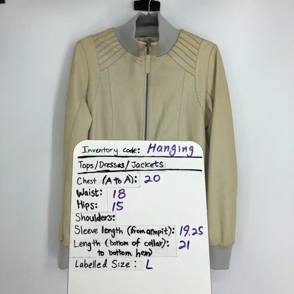 Aritzia Mackage Beige/Cream Lamb leather bomber style moto jacket size L - Picture 16 of 16